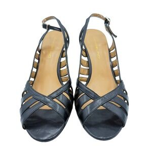 Bandolino Slingback Heels Womens 7 Black Good Caged Strappy Open Toe Stiletto